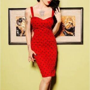 Deadly Dames Vamp Red Polka Dot Pinup Dress